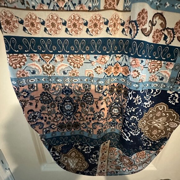 Womens Boho Patchwork Print Top S Emi & Joe Keyhole Neck 3/4 Sleeve Polyester/Sp - Picture 9 of 9